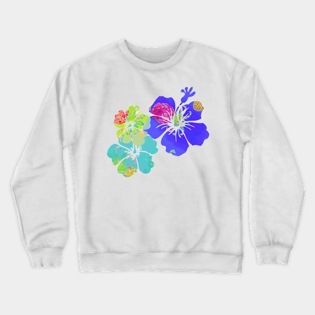 PixDezines Aloha Hibiscus, Purple, Lime, Aqua Crewneck Sweatshirt by PixDezines